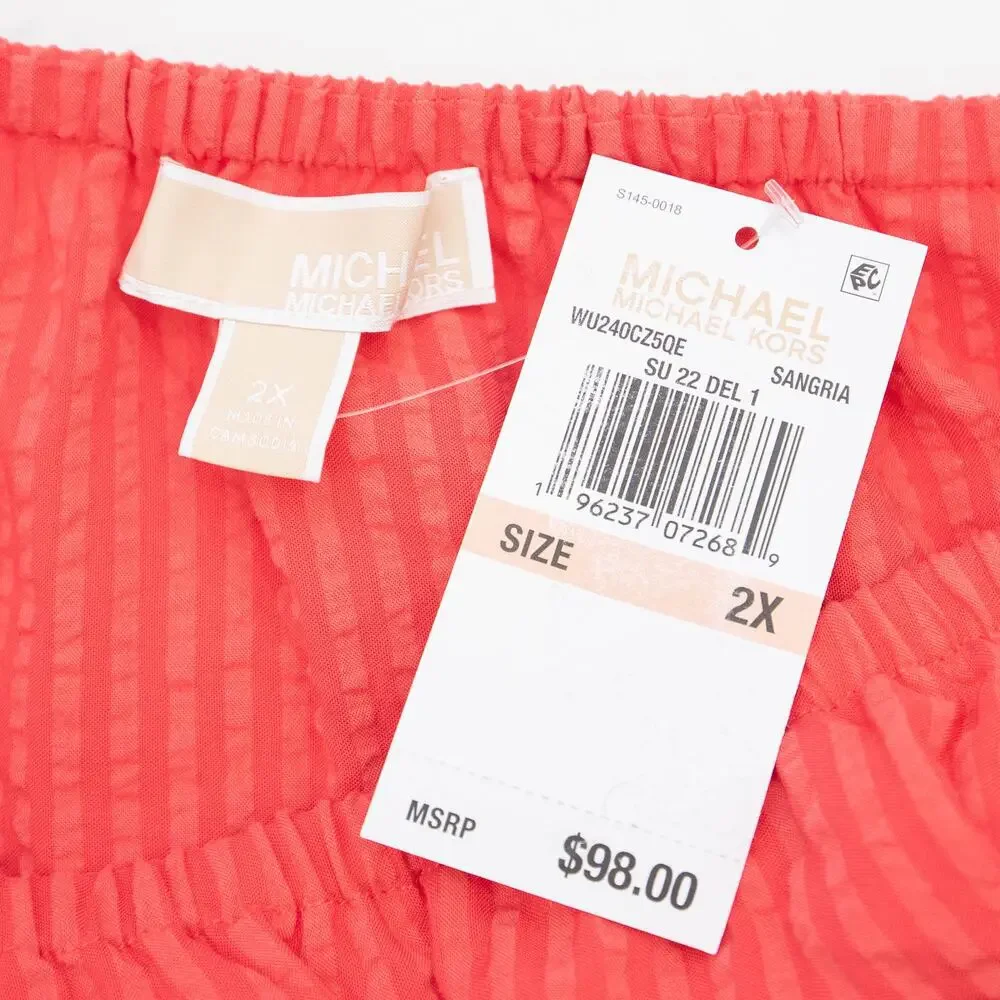 New Michael Kors Coral Off Shoulder Ruffle Peasant Top Plus Size 2X